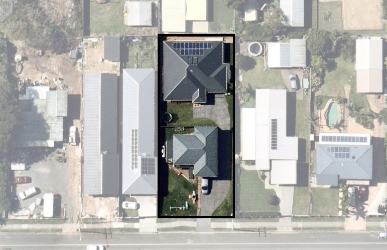 Aerial property view of the kind used to check a site's development application history online